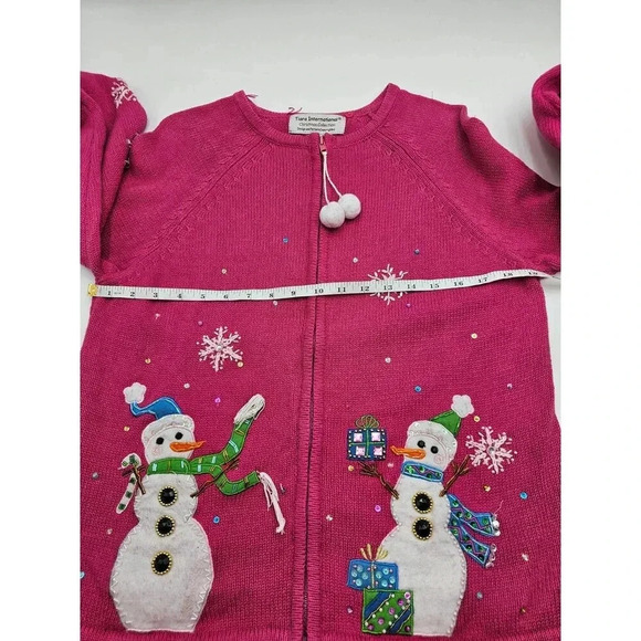 Tiara International Christmas Collection Women's XL Pink Snowman Zip Up Sweater - Picture 10 of 12